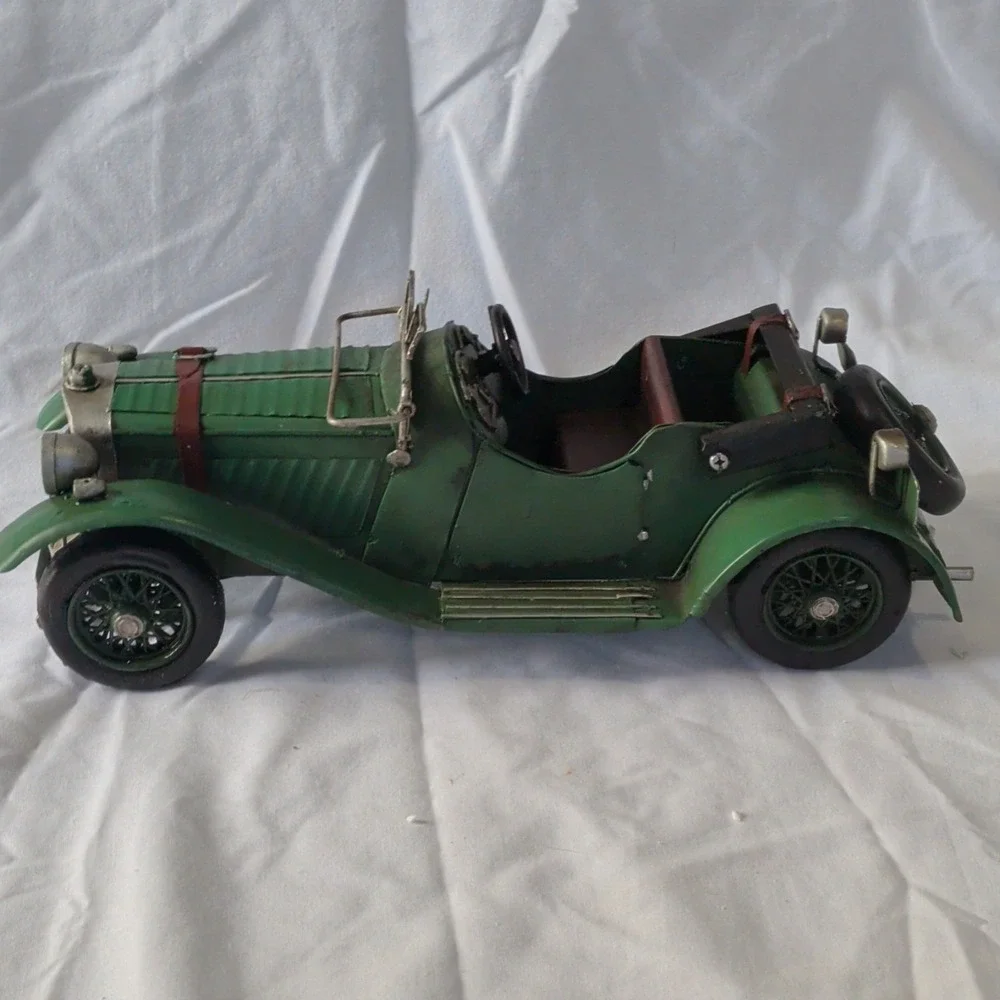 Green Vintage-Style Open Top Model Car Display Vehicle w/ Spare Wheel